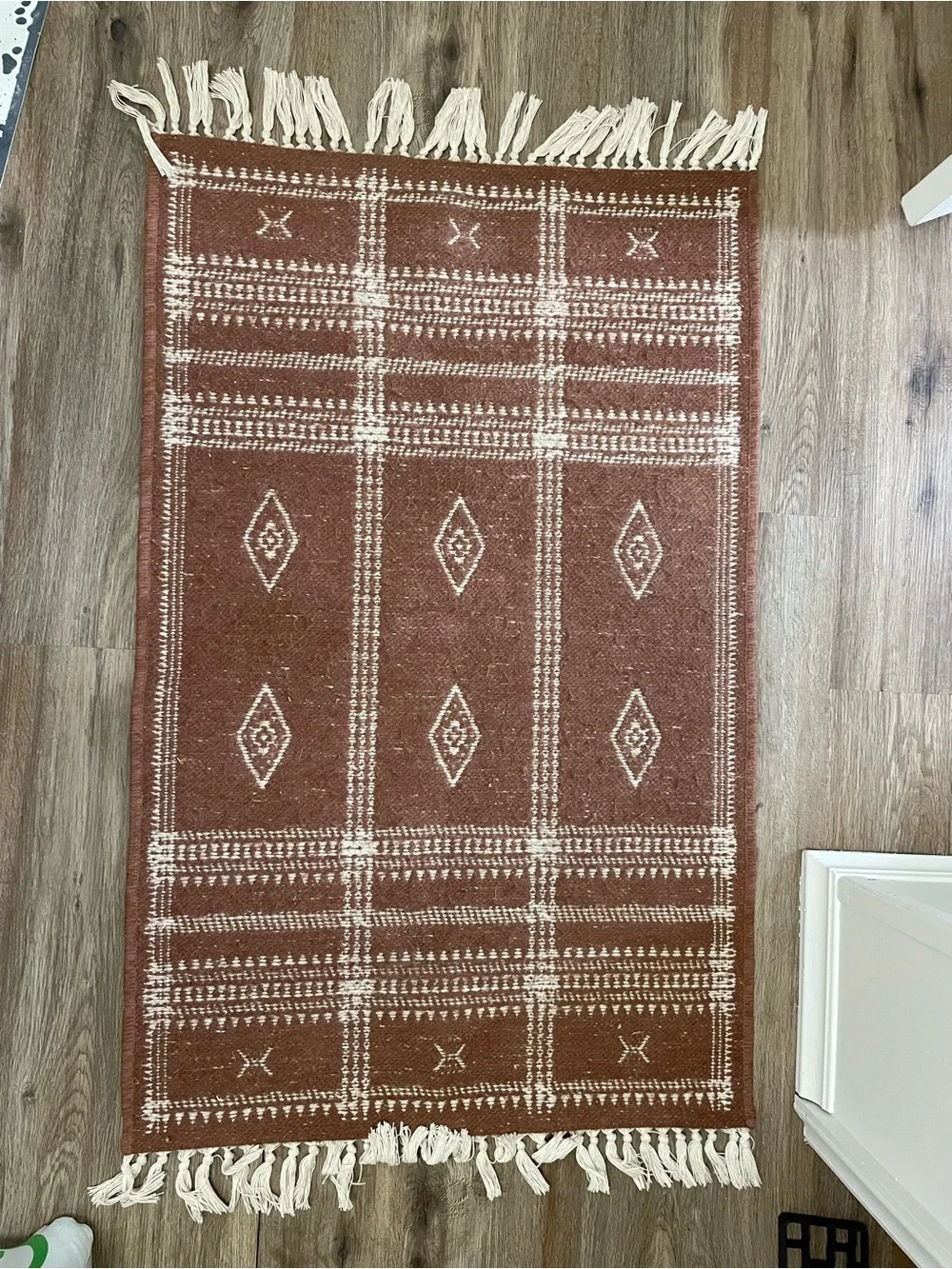 Threshold Rust and Cream Patterned Fringe Door Mat